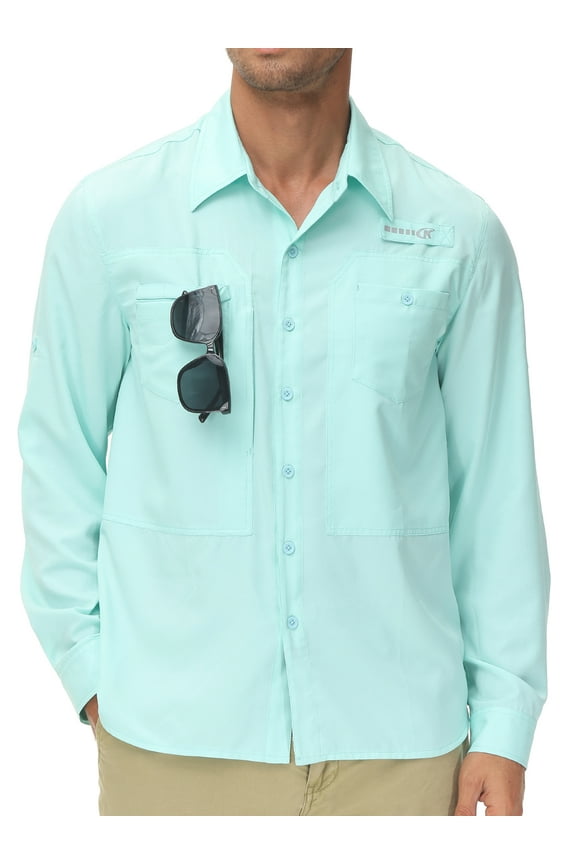 Men's Sun Protection Fishing Shirts Long Sleeve Travel Work Shirts for Men UPF50+ Button UP Shirts with Zipper Pockets Light Green M