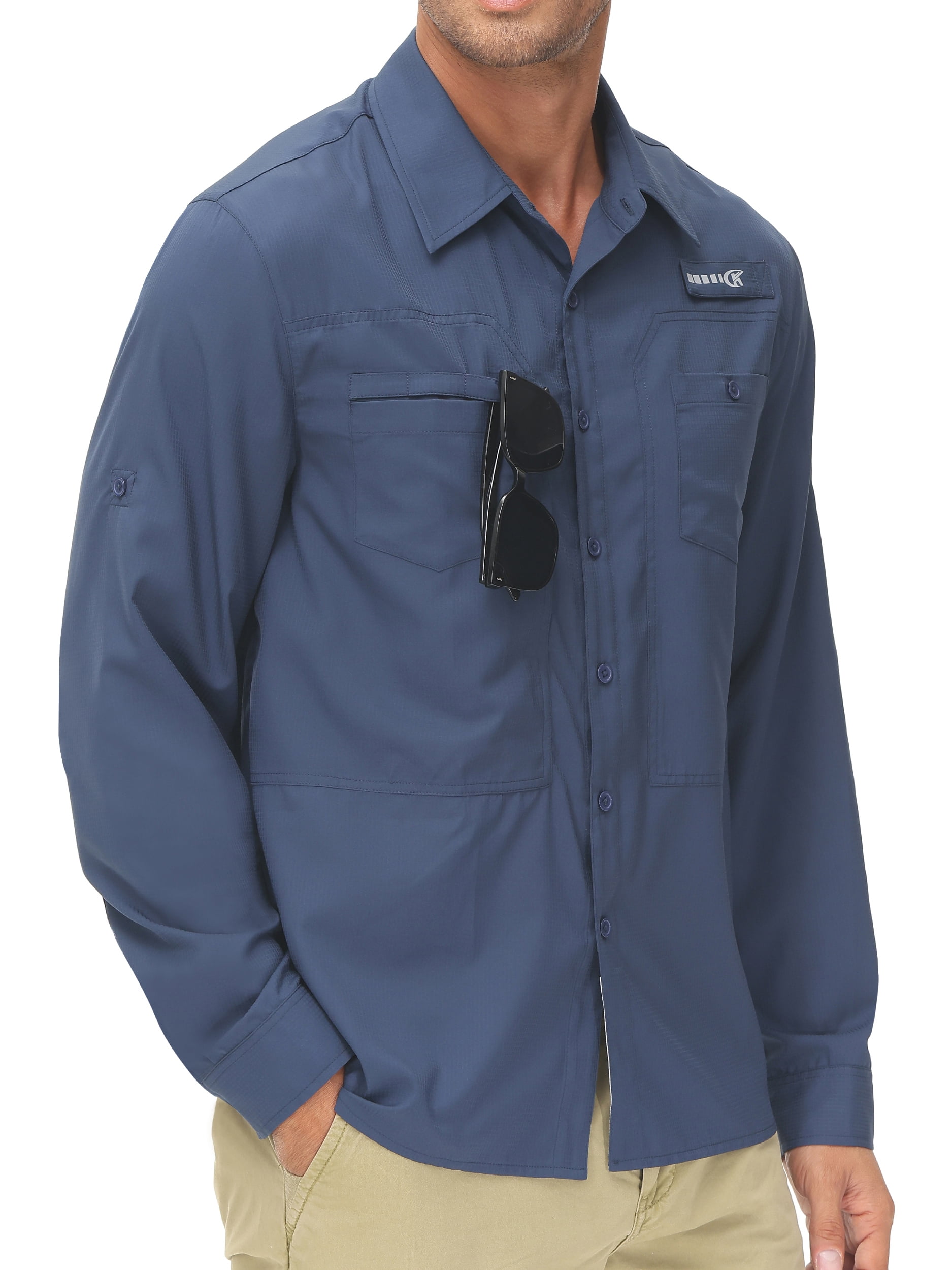 WEILANXIN Store Weilanxin Men's Sun Protection Fishing Shirts Long Sleeve Travel Work Shirts for Men UPF50+ Button UP Shirts with Zipper Pockets Navy XL