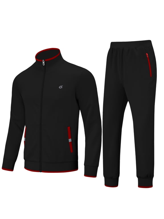 Men's Tracksuits Sweatsuits for Men Set Track Suits 2 Piece Casual Athletic Jogging Warm Up Full Zip Sweat Suits Black L