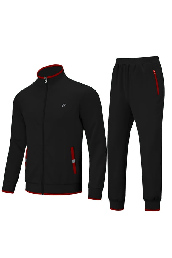 Men's Tracksuits Sweatsuits for Men Set Track Suits 2 Piece Casual Athletic Jogging Warm Up Full Zip Sweat Suits Black L