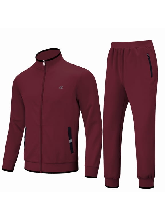 Men's Tracksuits Sweatsuits for Men Set Track Suits 2 Piece Casual Athletic Jogging Warm Up Full Zip Sweat Suits Wine Red XL