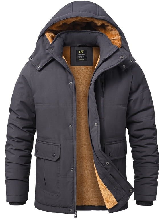 Men's Winter Jacket with Hood Fleece Lined Water Repellent Windproof Thicken Parka Winter Coat for Skiing Hiking Work