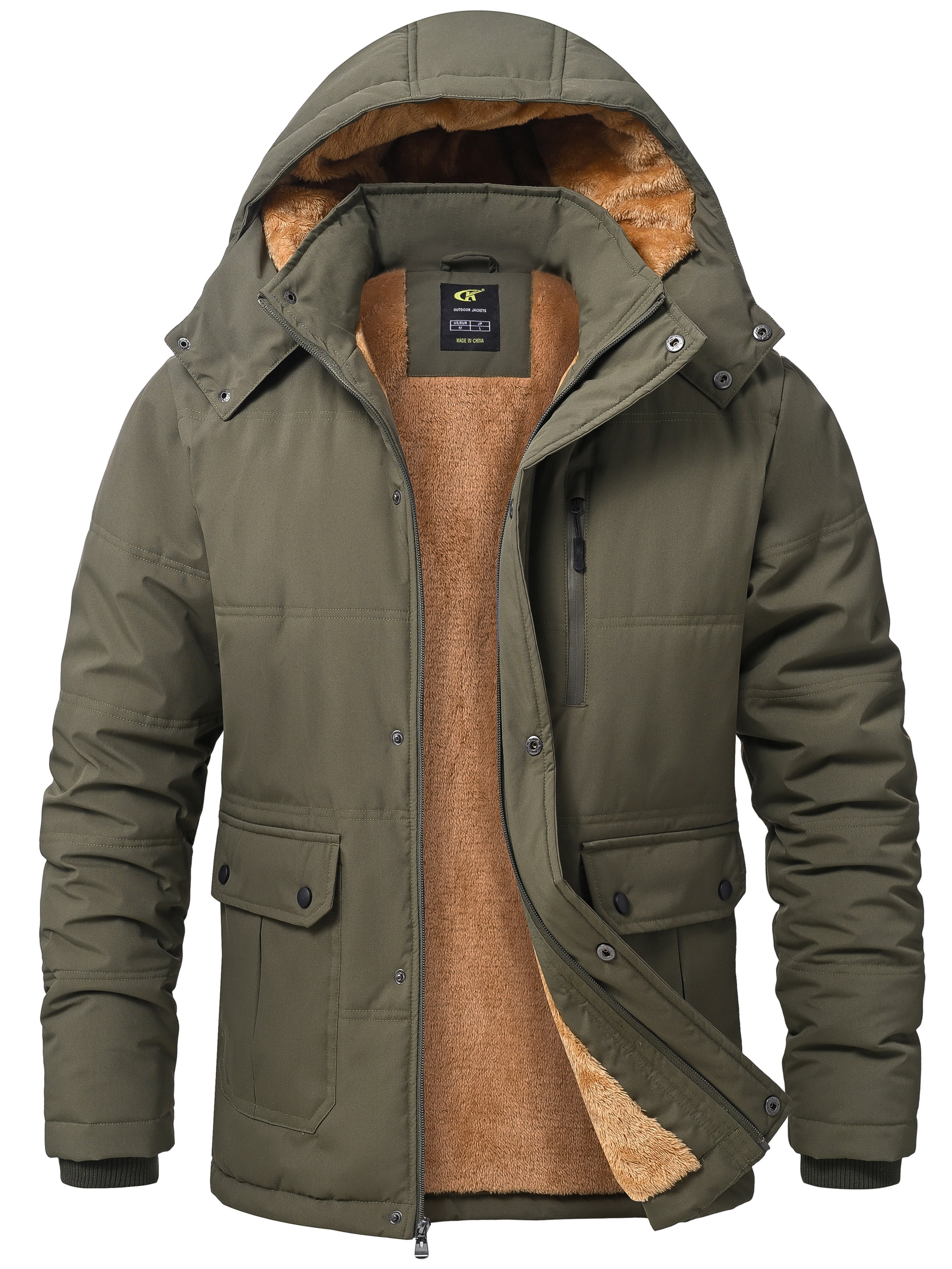 WEILANXIN Store Weilanxin Men's Winter Jacket with Hood Fleece Lined Water Repellent Windproof Thicken Parka Winter Coat for Skiing Hiking Work