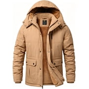 Men's Winter Jacket with Hood Fleece Lined Water Repellent Windproof Thicken Parka Winter Coat for Skiing Hiking Work
