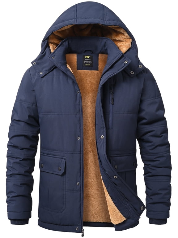Men's Winter Jacket with Hood Fleece Lined Water Repellent Windproof Thicken Parka Winter Coat for Skiing Hiking Work