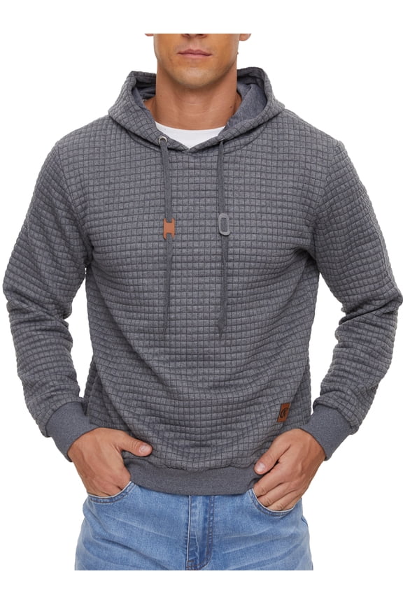 Mens Hooded Sweatshirt Casual Long Sleeve Drawstring Waffle Knit Pullover Hoodies Deepgrey M