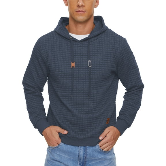 Weilanxin Mens Hooded Sweatshirt Casual Long Sleeve Drawstring Waffle Knit Pullover Hoodies Dustyblue 2XL