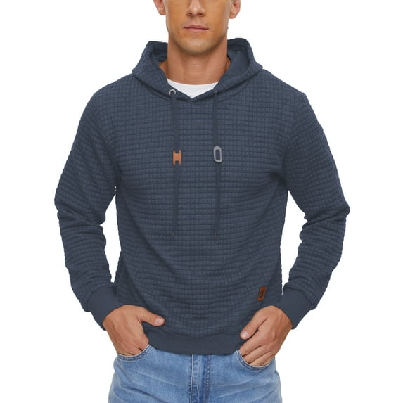 Weilanxin Mens Hooded Sweatshirt Casual Long Sleeve Drawstring Waffle Knit Pullover Hoodies Dustyblue XL
