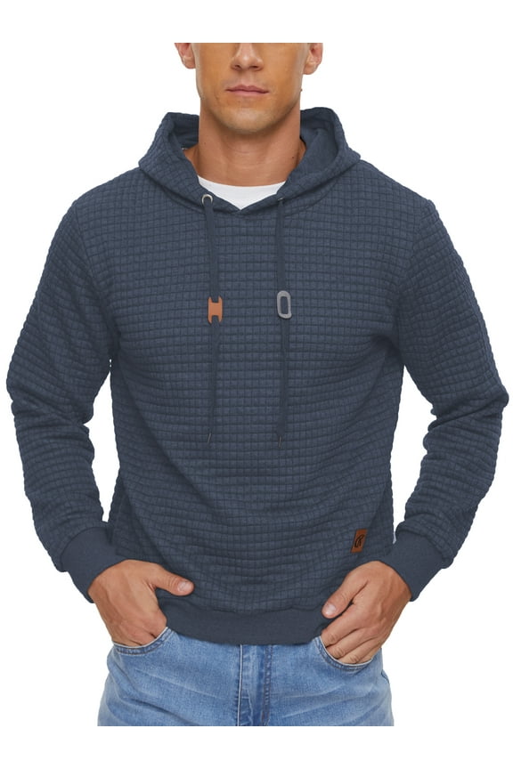 Mens Hooded Sweatshirt Casual Long Sleeve Drawstring Waffle Knit Pullover Hoodies Dustyblue XL