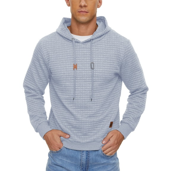 Weilanxin Mens Hooded Sweatshirt Casual Long Sleeve Drawstring Waffle Knit Pullover Hoodies Gray 2XL