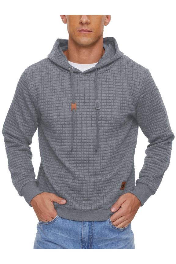 Mens Hooded Sweatshirt Casual Long Sleeve Drawstring Waffle Knit Pullover Hoodies Lightgrey XL