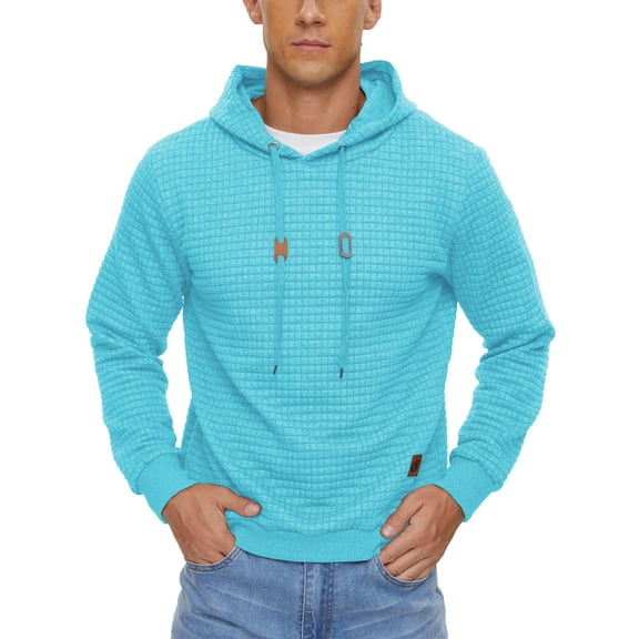 Weilanxin Mens Hooded Sweatshirt Casual Long Sleeve Drawstring Waffle Knit Pullover Hoodies Skyblue S