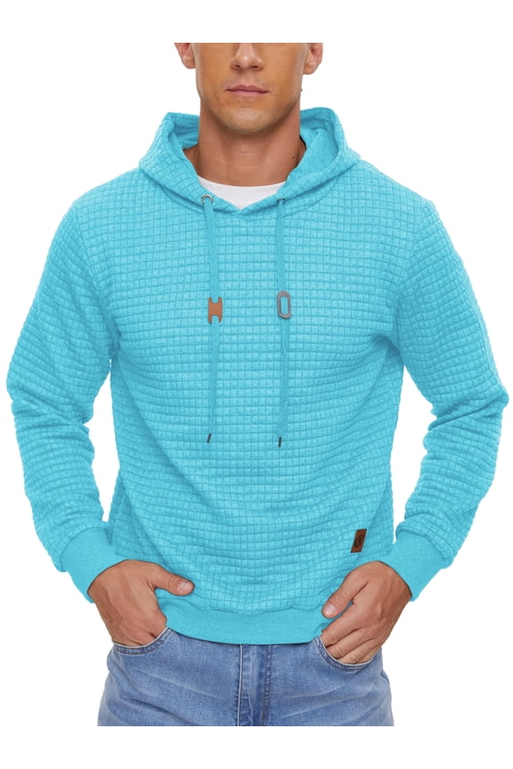 Mens Hooded Sweatshirt Casual Long Sleeve Drawstring Waffle Knit Pullover Hoodies Skyblue XL