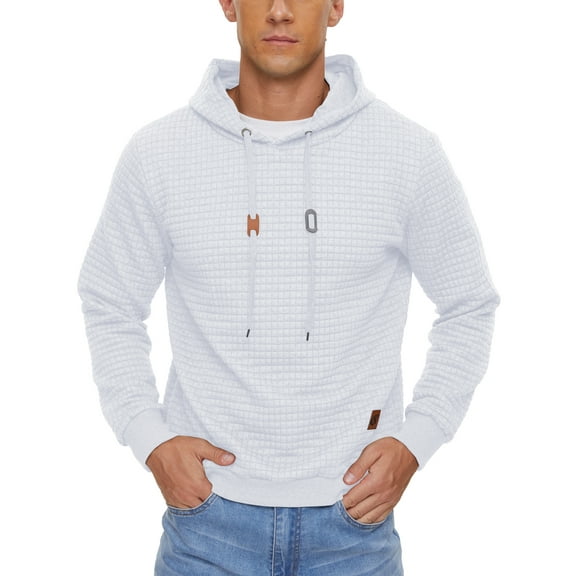 Weilanxin Mens Hooded Sweatshirt Casual Long Sleeve Drawstring Waffle Knit Pullover Hoodies White M