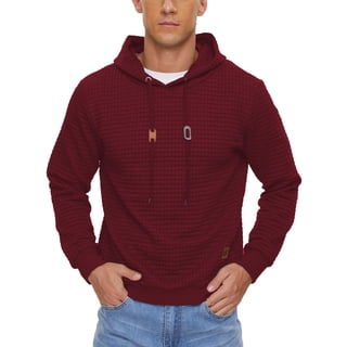 Weilanxin Mens Hooded Sweatshirt Casual Long Sleeve Drawstring Waffle Knit Pullover Hoodies Winered XL