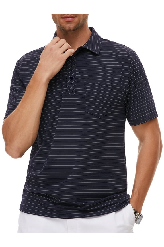 Mens Polo Shirts Short Sleeve Casual Striped Stylish Dry Fit Performance Designed Collared Golf Polo Shirts for Men Dark Blue M