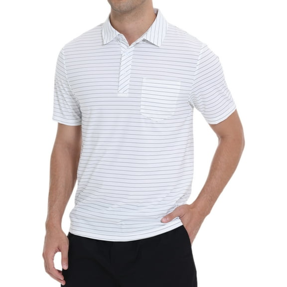 Weilanxin Mens Polo Shirts Short Sleeve Casual Striped Stylish Dry Fit Performance Designed Collared Golf Polo Shirts for Men White S