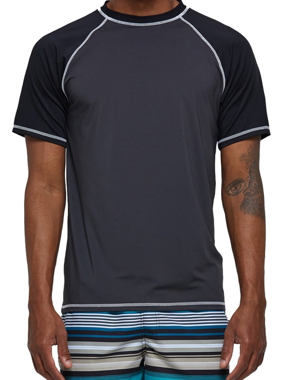 Swim Shirts Short Sleeve for Men Quick Dry Running UPF50+ Sun Protection Rash Guard Top BT3-CharcoalGray+Black 2XL
