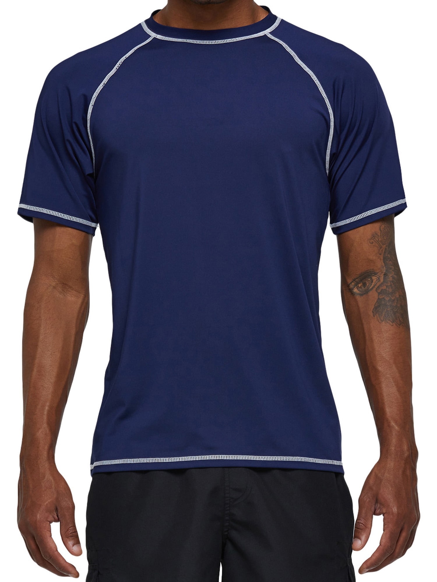 WEILANXIN Store Weilanxin Swim Shirts Short Sleeve for Men Quick Dry Running UPF50+ Sun Protection Rash Guard Top BT3-NavyBlue 5XL