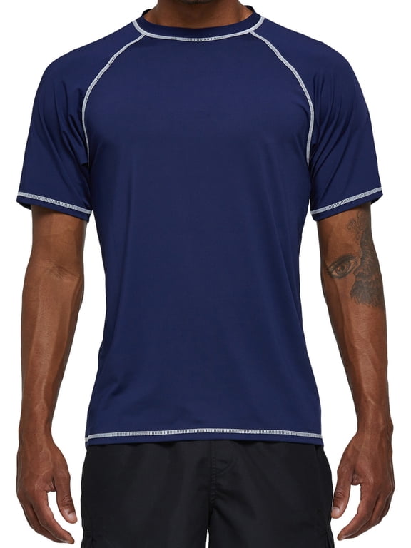 Swim Shirts Short Sleeve for Men Quick Dry Running UPF50+ Sun Protection Rash Guard Top BT3-NavyBlue L
