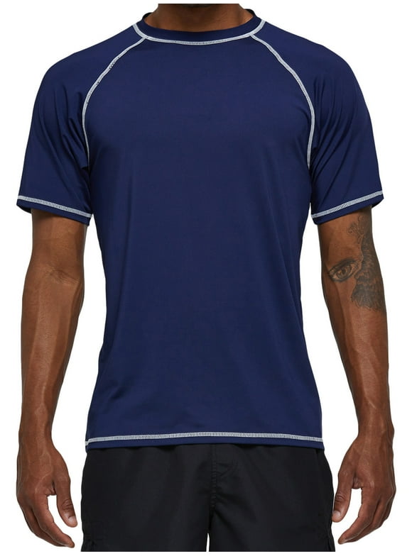 Swim Shirts Short Sleeve for Men Quick Dry Running UPF50+ Sun Protection Rash Guard Top BT3-NavyBlue M