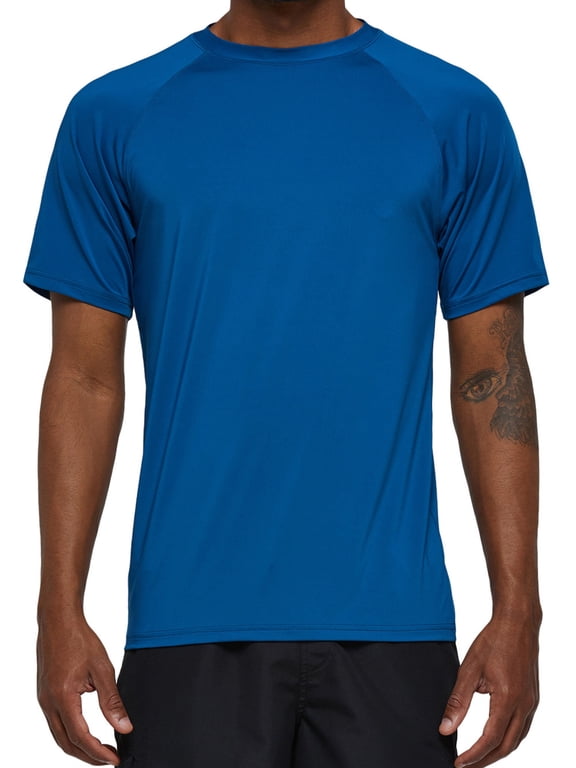 Swim Shirts Short Sleeve for Men Quick Dry Running UPF50+ Sun Protection Rash Guard Top BT3-PeacockBlue L