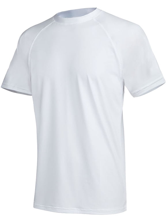 Swim Shirts Short Sleeve for Men Quick Dry Running UPF50+ Sun Protection Rash Guard Top BT3-White 5XL