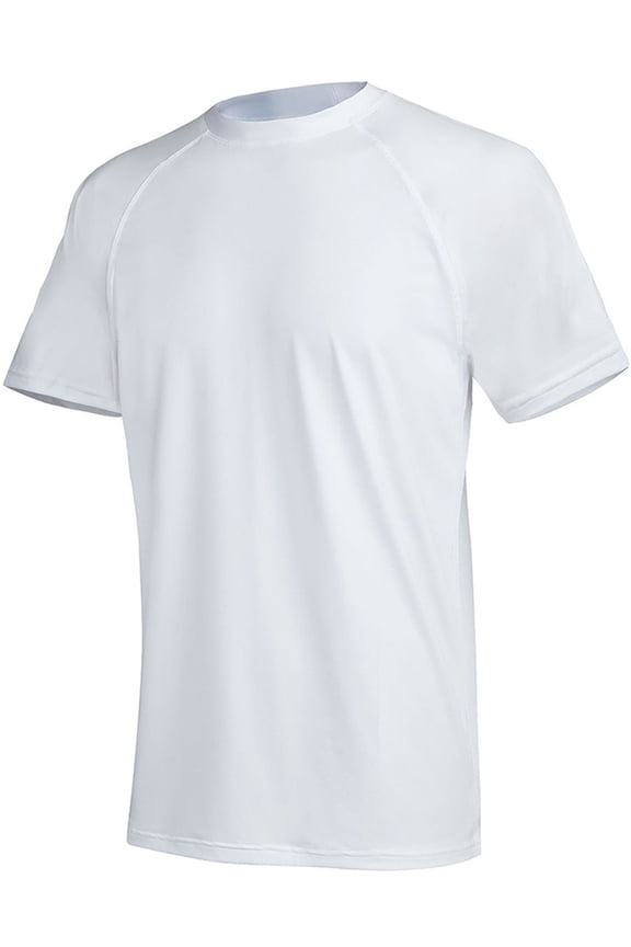 Swim Shirts Short Sleeve for Men Quick Dry Running UPF50+ Sun Protection Rash Guard Top BT3-White L