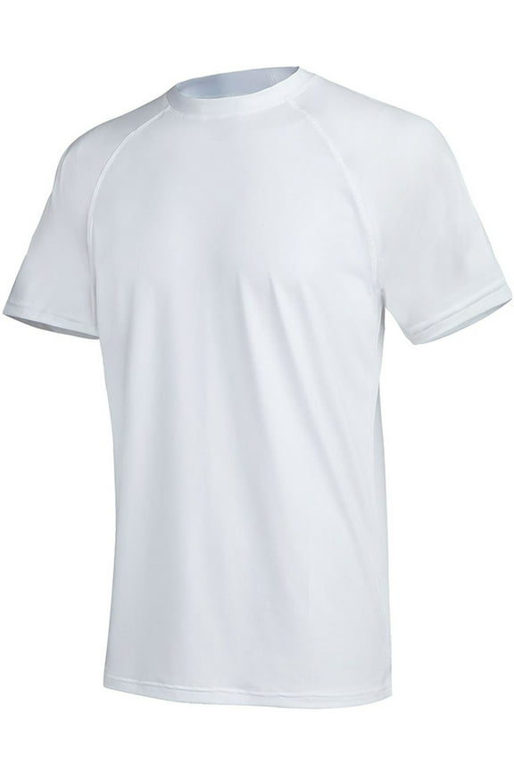 Swim Shirts Short Sleeve for Men Quick Dry Running UPF50+ Sun Protection Rash Guard Top BT3-White M