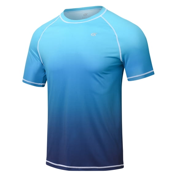 Weilanxin Swim Shirts Short Sleeve for Men Quick Dry Running UPF50+ Sun Protection Rash Guard Top BT6-BlueGradientk 2XL