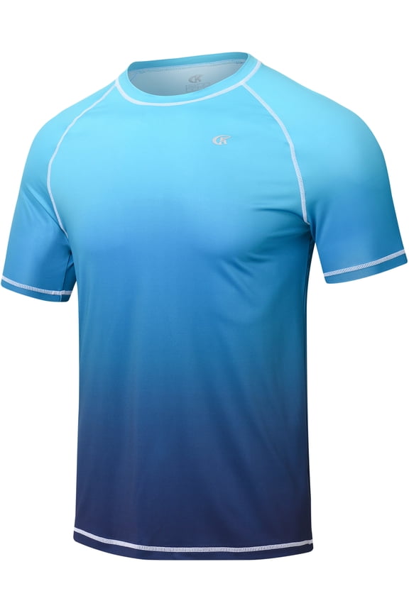 Swim Shirts Short Sleeve for Men Quick Dry Running UPF50+ Sun Protection Rash Guard Top BT6-BlueGradientk 2XL