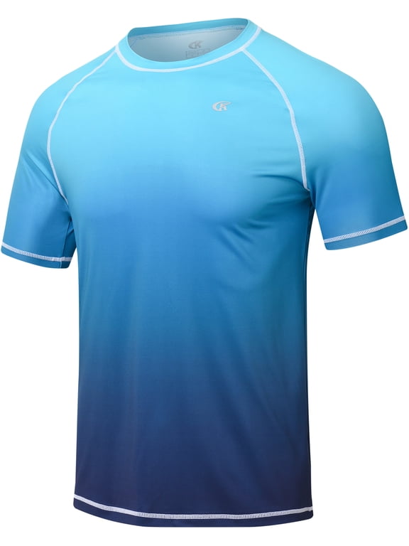 Swim Shirts Short Sleeve for Men Quick Dry Running UPF50+ Sun Protection Rash Guard Top BT6-BlueGradientk M