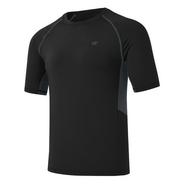 Weilanxin Swim Shirts Short Sleeve for Men Quick Dry Running UPF50  Sun Protection Rash Guard Top Black L