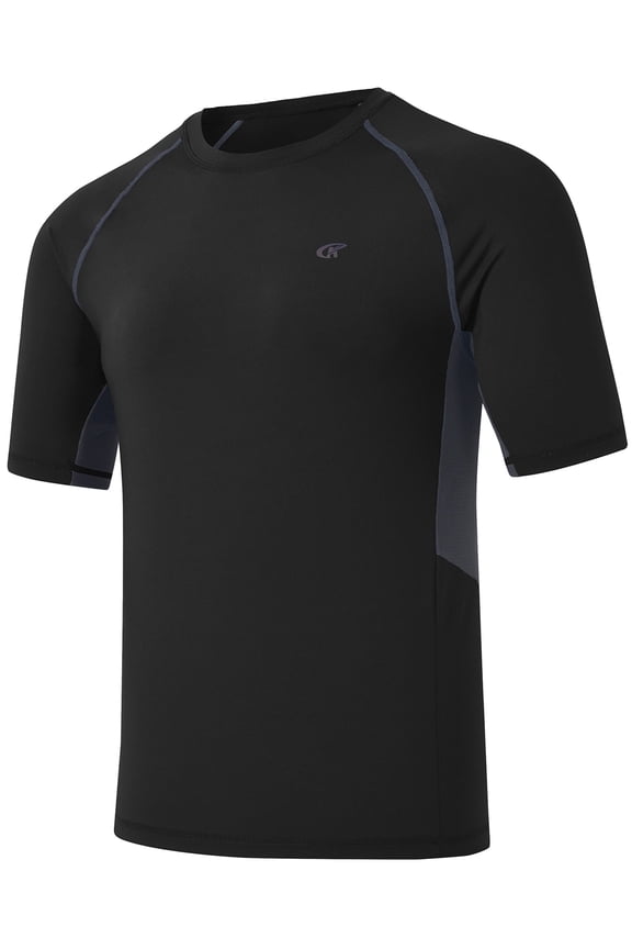 Swim Shirts Short Sleeve for Men Quick Dry Running UPF50+ Sun Protection Rash Guard Top Black S