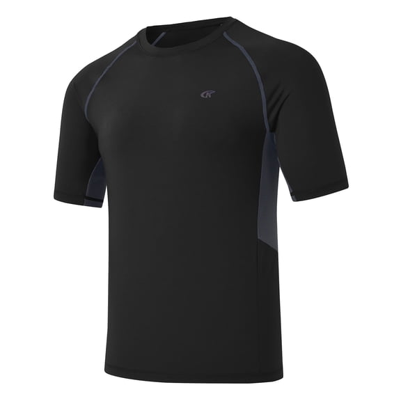 Weilanxin Swim Shirts Short Sleeve for Men Quick Dry Running UPF50+ Sun Protection Rash Guard Top Black XL