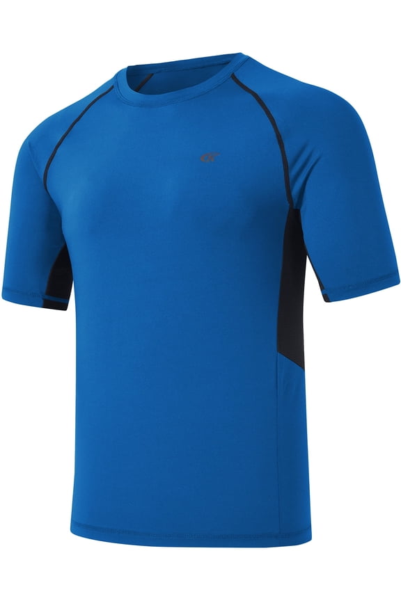 Swim Shirts Short Sleeve for Men Quick Dry Running UPF50+ Sun Protection Rash Guard Top Blue L
