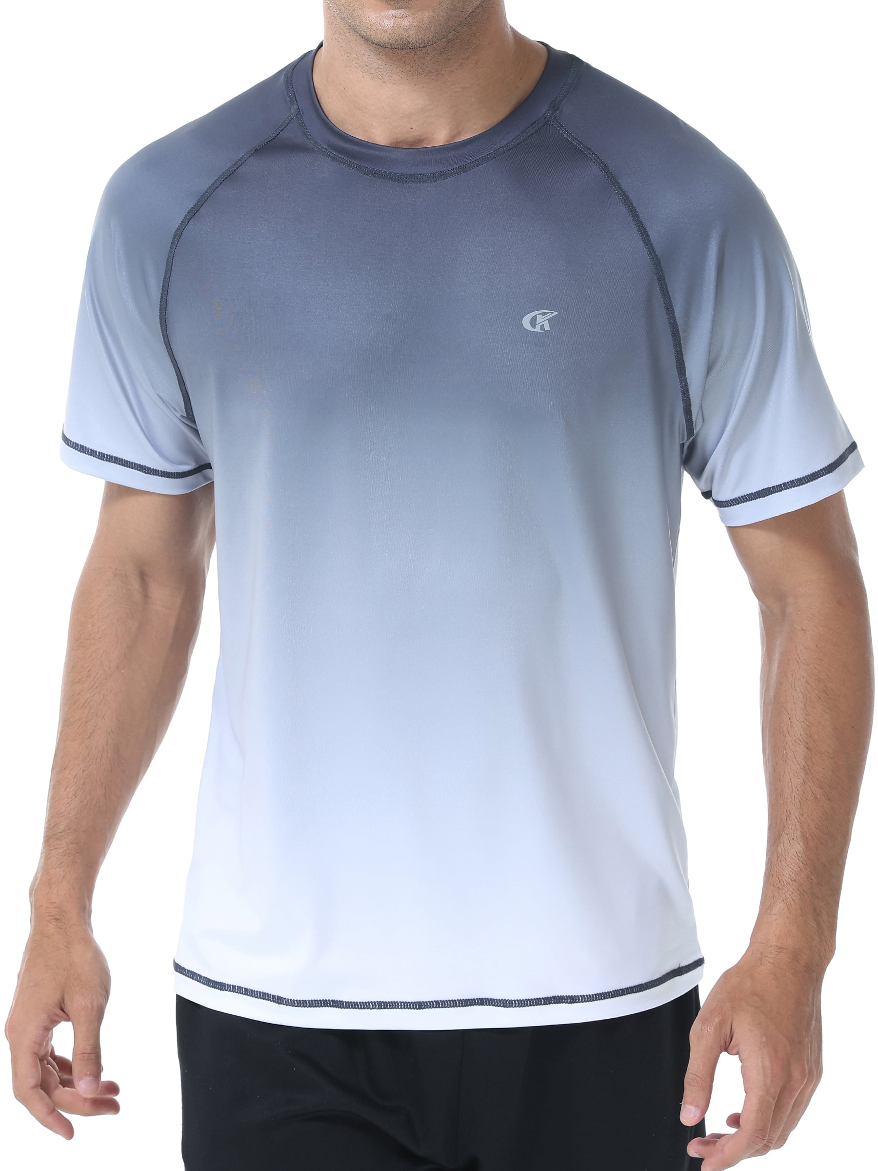 WEILANXIN Store Weilanxin Swim Shirts Short Sleeve for Men Quick Dry Running UPF50+ Sun Protection Rash Guard Top Carbon Gray Gradient White S