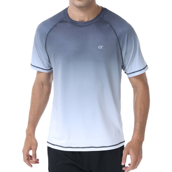 Weilanxin Swim Shirts Short Sleeve for Men Quick Dry Running UPF50+ Sun Protection Rash Guard Top Carbon Gray Gradient White S