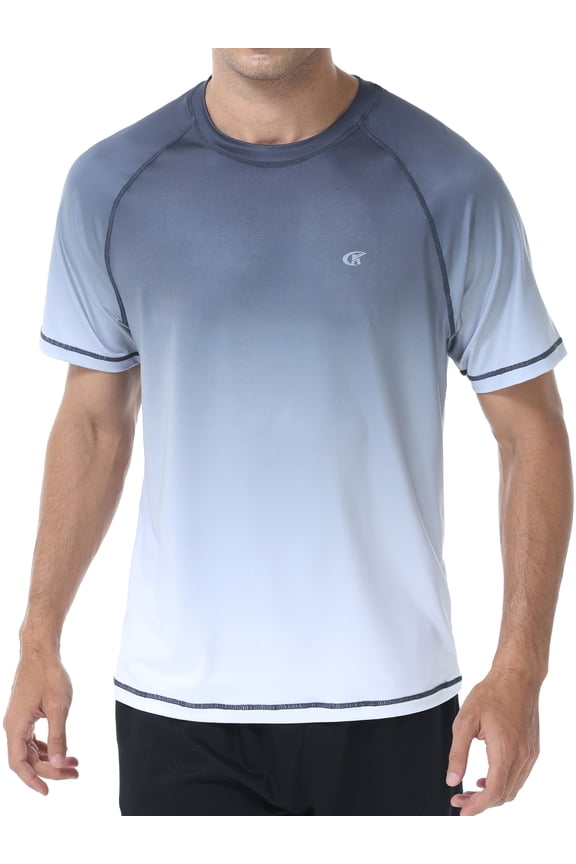 Swim Shirts Short Sleeve for Men Quick Dry Running UPF50+ Sun Protection Rash Guard Top Carbon Gray Gradient White XL