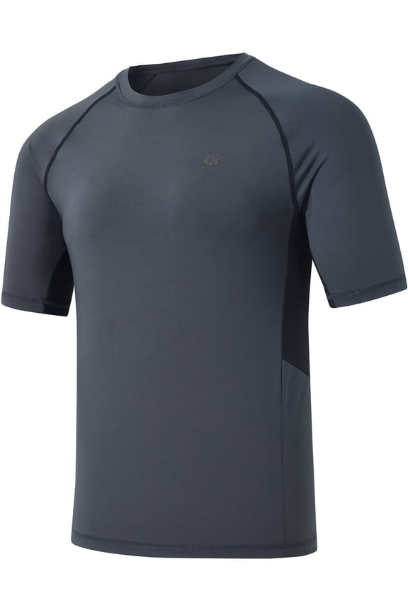 Swim Shirts Short Sleeve for Men Quick Dry Running UPF50+ Sun Protection Rash Guard Top CharcoalGrey 2XL