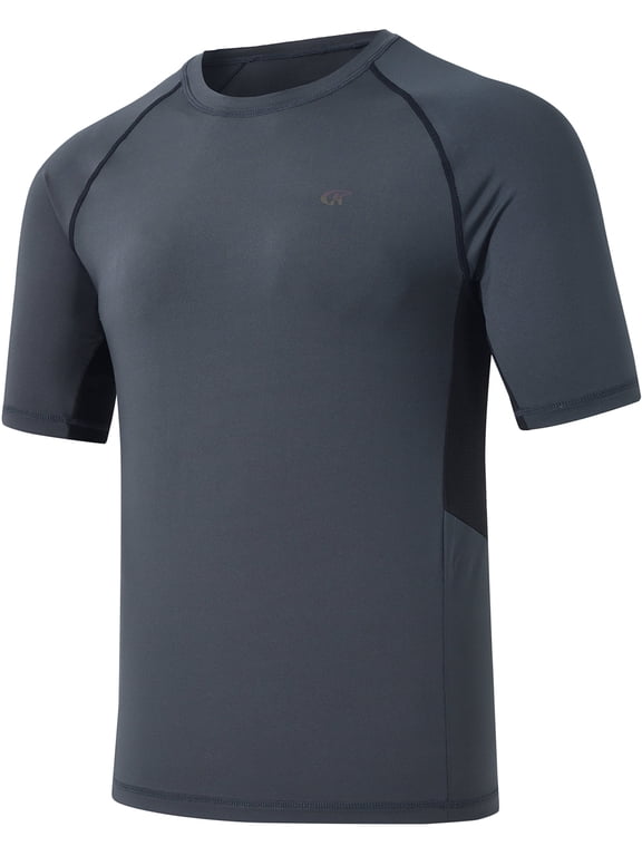 Swim Shirts Short Sleeve for Men Quick Dry Running UPF50+ Sun Protection Rash Guard Top CharcoalGrey XL