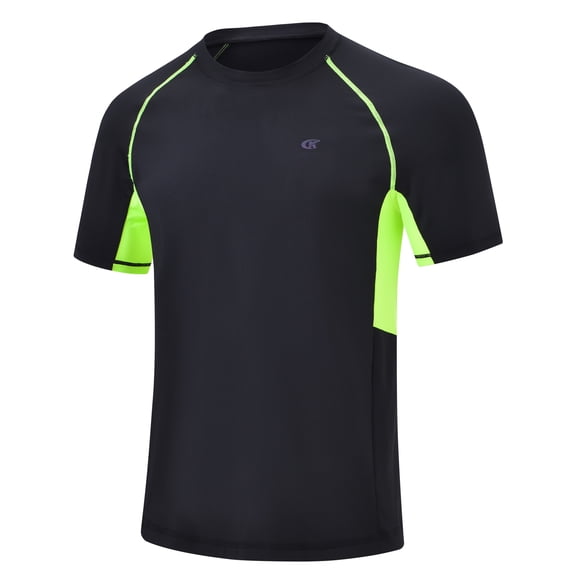 Weilanxin Swim Shirts Short Sleeve for Men Quick Dry Running UPF50 Sun Protection Rash Guard Top Black FluorescentGreen M