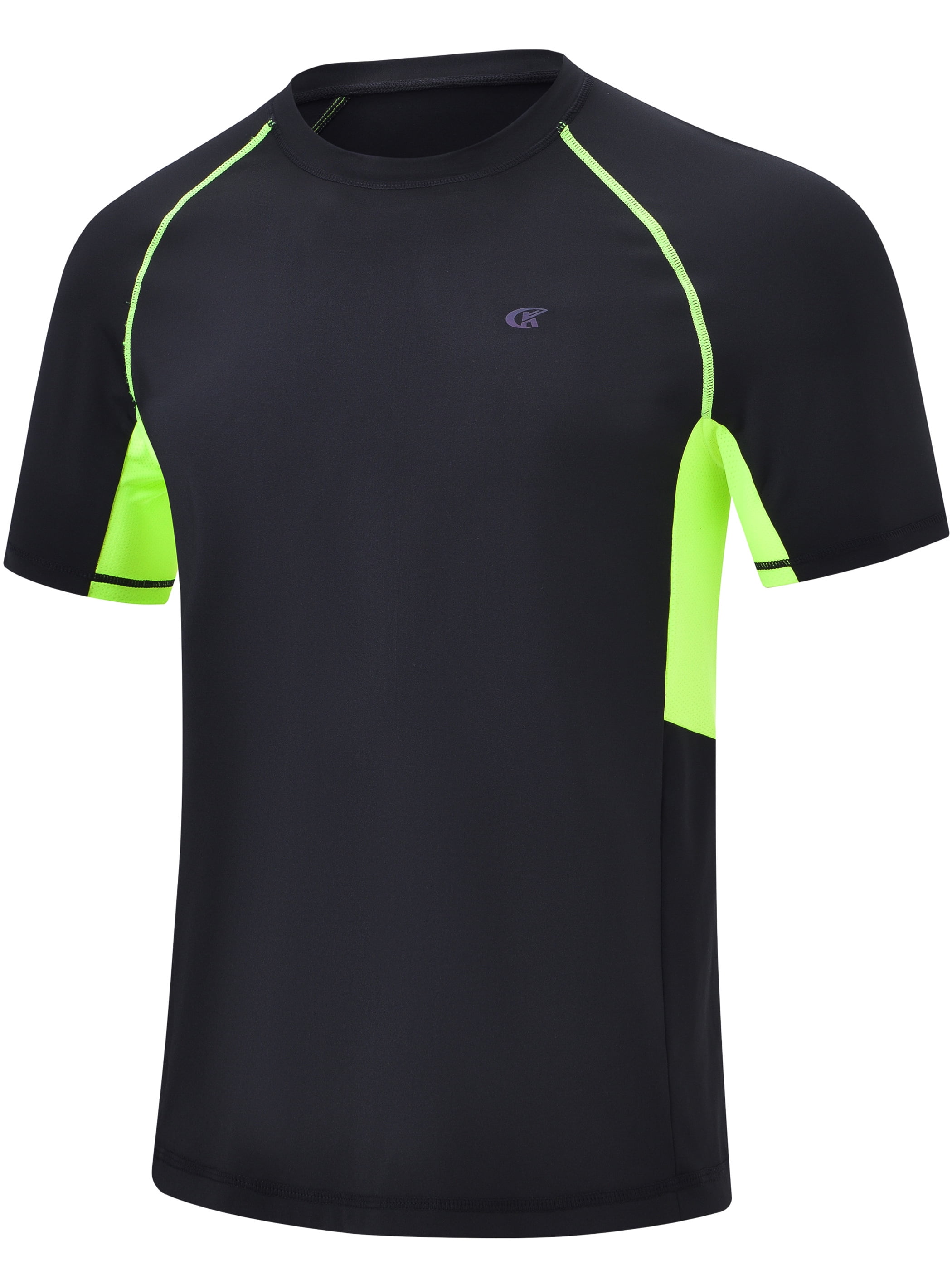 WEILANXIN Store Weilanxin Swim Shirts Short Sleeve for Men Quick Dry Running UPF50+ Sun Protection Rash Guard Top Black+FluorescentGreen S