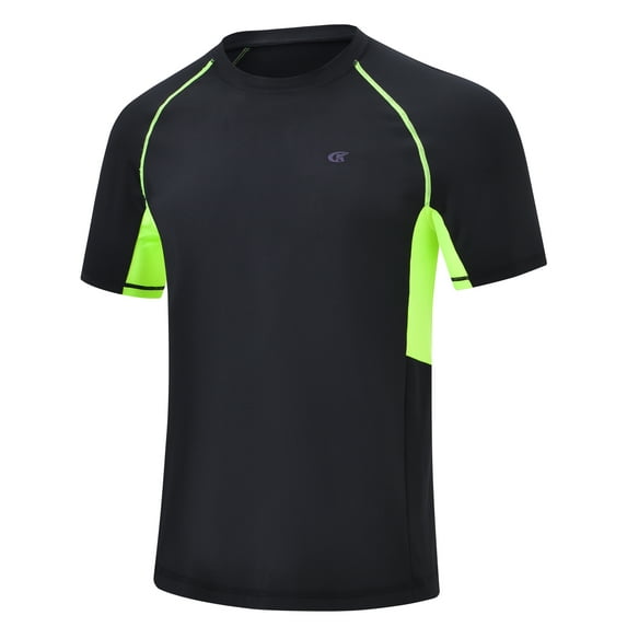 Weilanxin Swim Shirts Short Sleeve for Men Quick Dry Running UPF50+ Sun Protection Rash Guard Top Black+FluorescentGreen XL