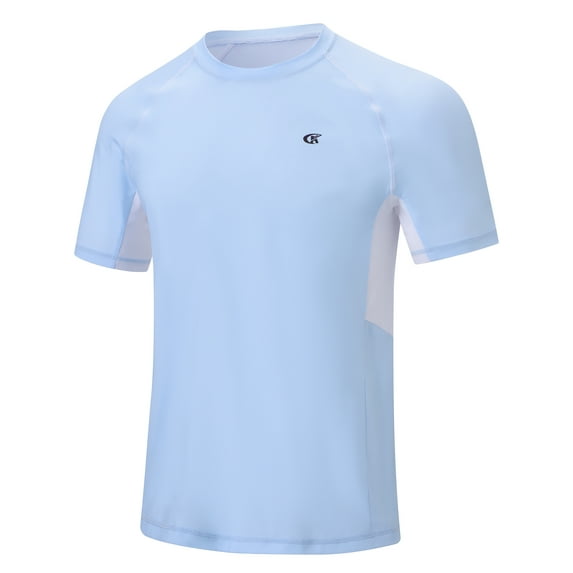 Weilanxin Swim Shirts Short Sleeve for Men Quick Dry Running UPF50+ Sun Protection Rash Guard Top LightBlue+White XL