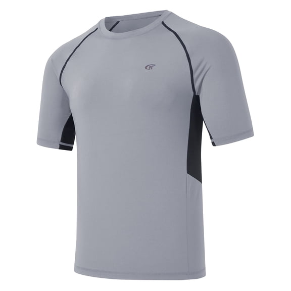 Weilanxin Swim Shirts Short Sleeve for Men Quick Dry Running UPF50  Sun Protection Rash Guard Top LightGrey L