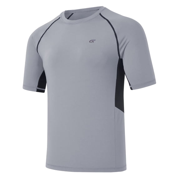 Weilanxin Swim Shirts Short Sleeve for Men Quick Dry Running UPF50+ Sun Protection Rash Guard Top LightGrey L