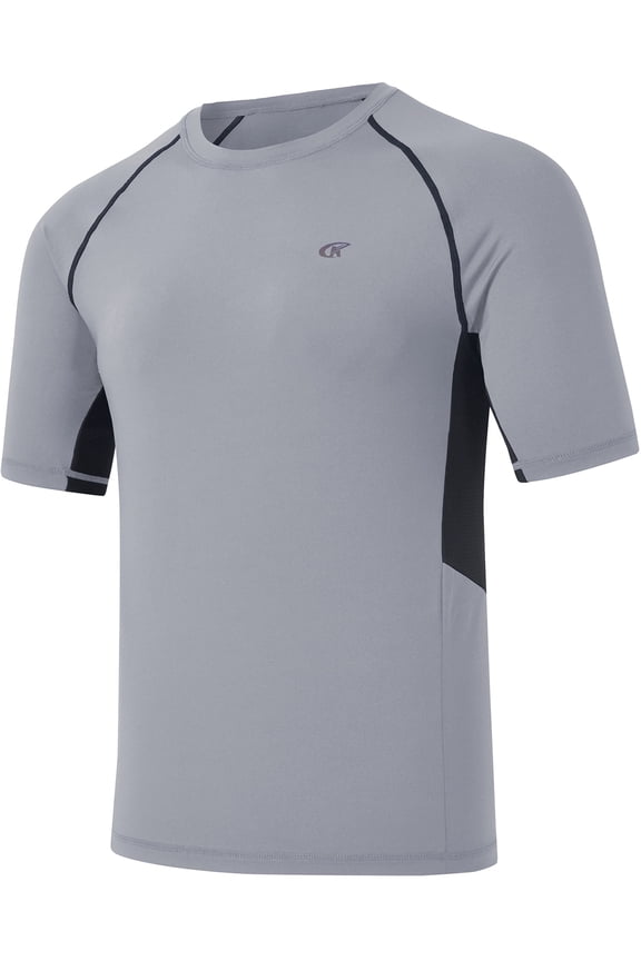 Swim Shirts Short Sleeve for Men Quick Dry Running UPF50+ Sun Protection Rash Guard Top LightGrey XL