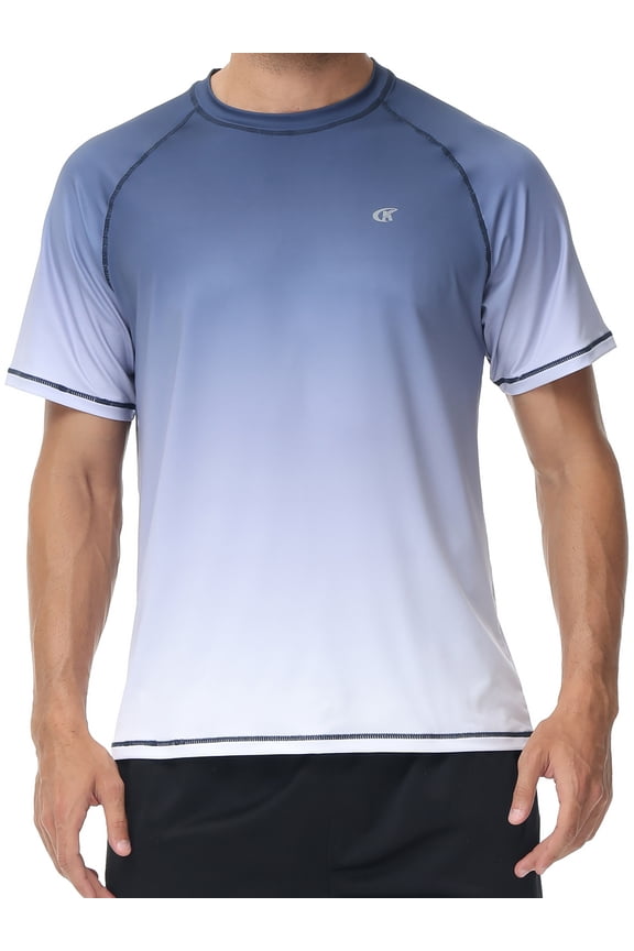 Swim Shirts Short Sleeve for Men Quick Dry Running UPF50+ Sun Protection Rash Guard Top Navy Gradient White XL