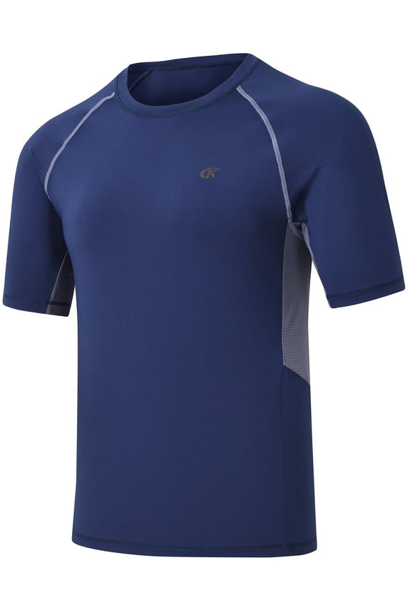 Swim Shirts Short Sleeve for Men Quick Dry Running UPF50+ Sun Protection Rash Guard Top NavyBlue S